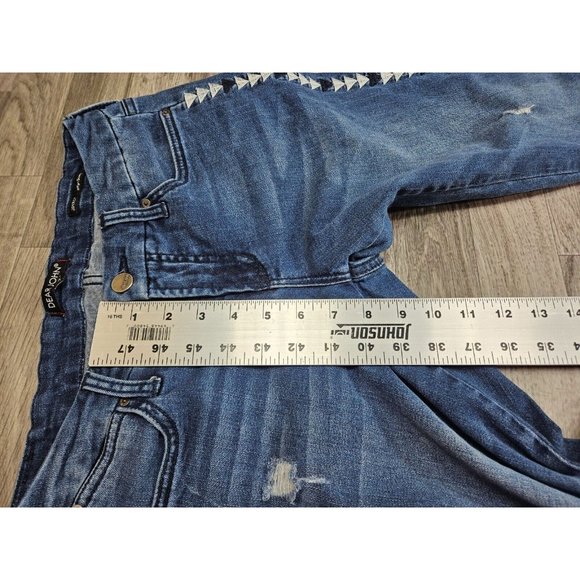 Dear John Women Size 27 Joyrich Comfort Skinny Distressed Embroidered Blue Jeans - Picture 11 of 12